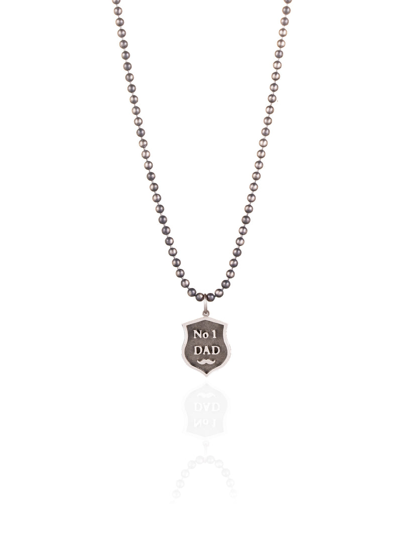 Number One Dad Shield Necklace Silver