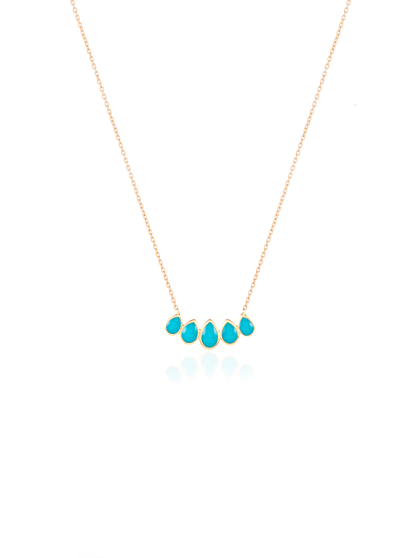 Gold Turquoise Five Pear Necklace