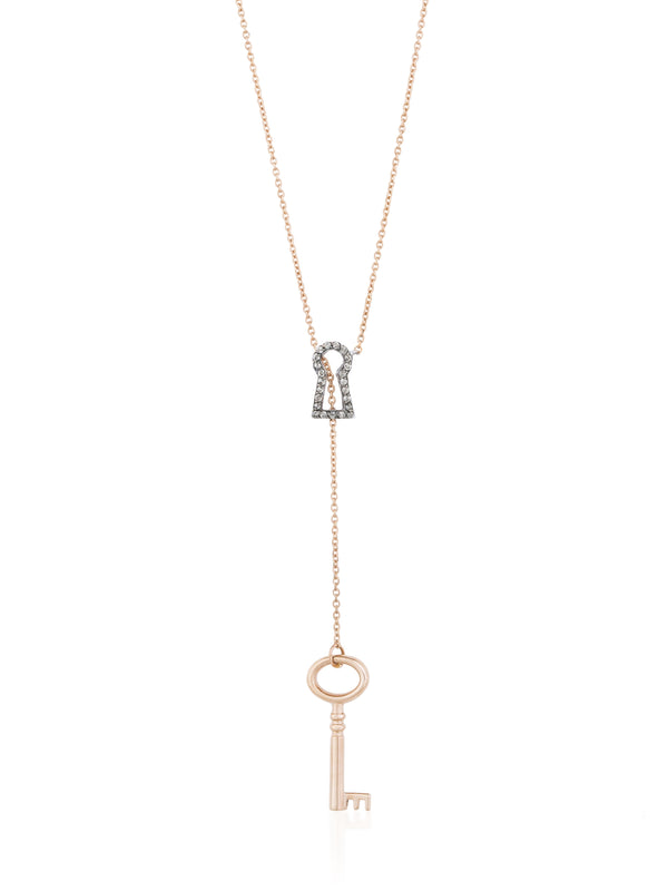 Gold Adjustable Diamond Key Lock Necklace