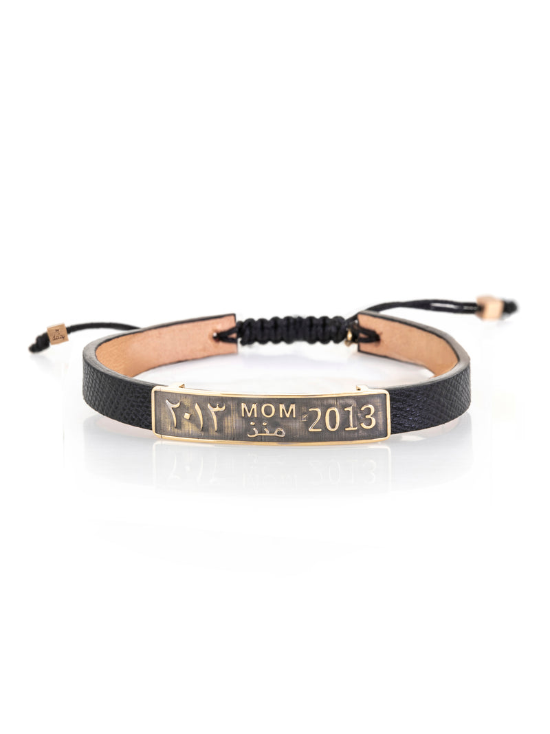 Date Plate Leather Gold Bracelet For Her