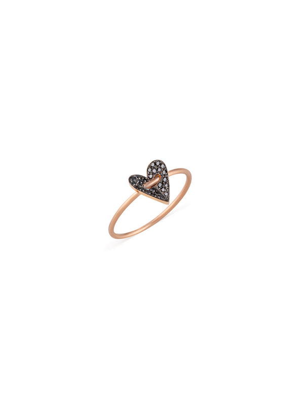 Folding Heart Black Diamond Gold Ring