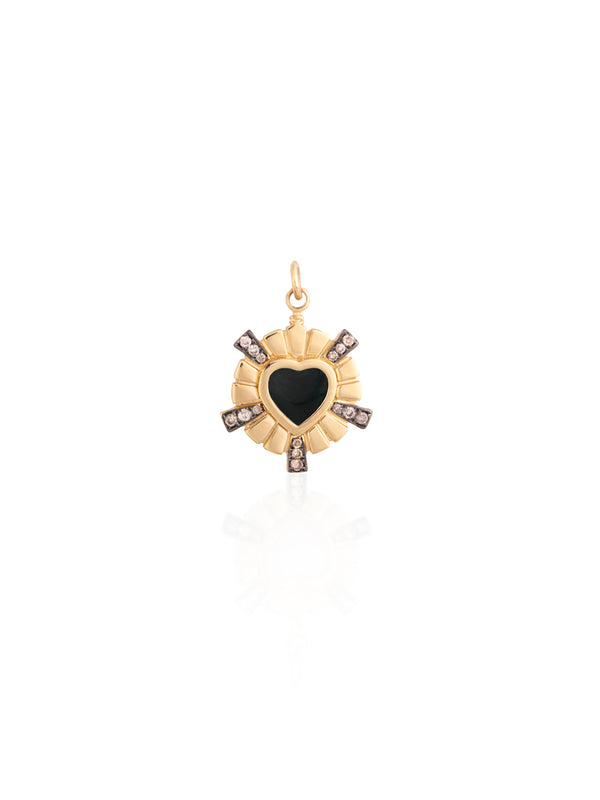 Small Enamel and Brown Diamonds Queen of Hearts Gold Charm