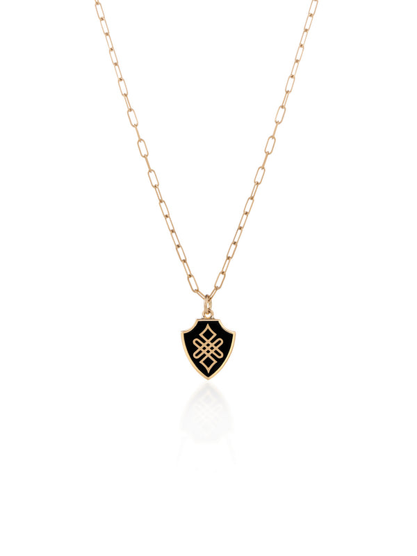 Endless Knot Shield Gold Necklace with Link Chain