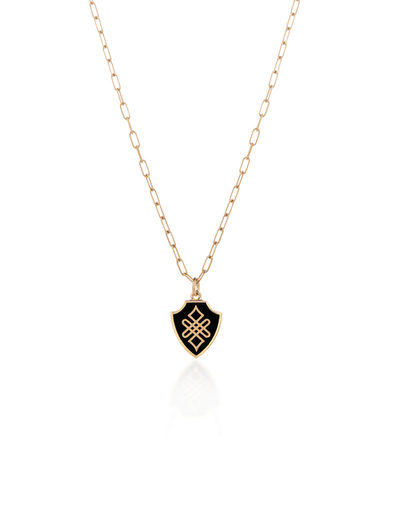 Endless Knot Shield Gold Necklace with Link Chain