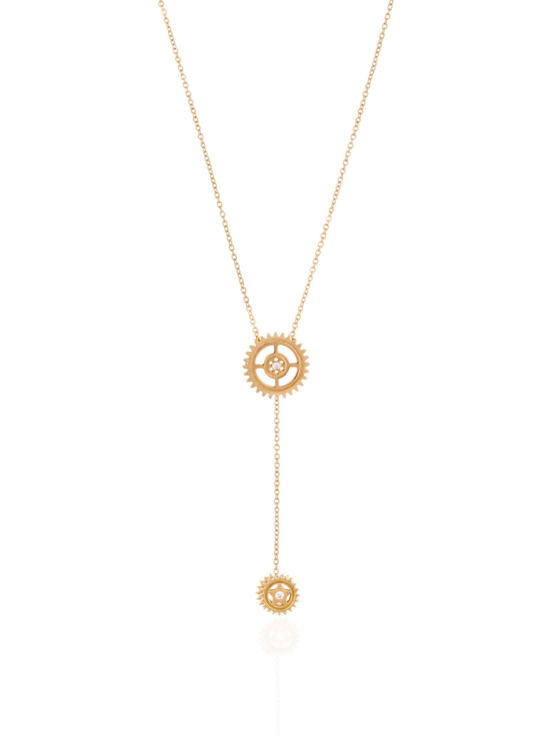 Adjustable Gold Diamond Gear Necklace
