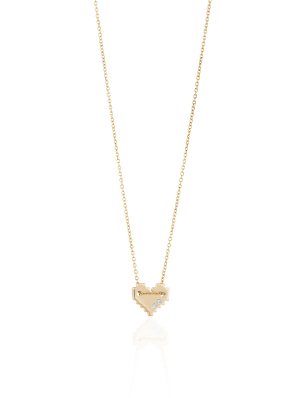 Gold Small Diamond Pixel Heart Necklace