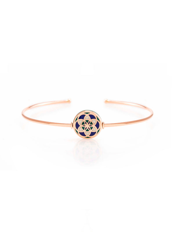 Seed of Life Blue Reversible Gold Bangle