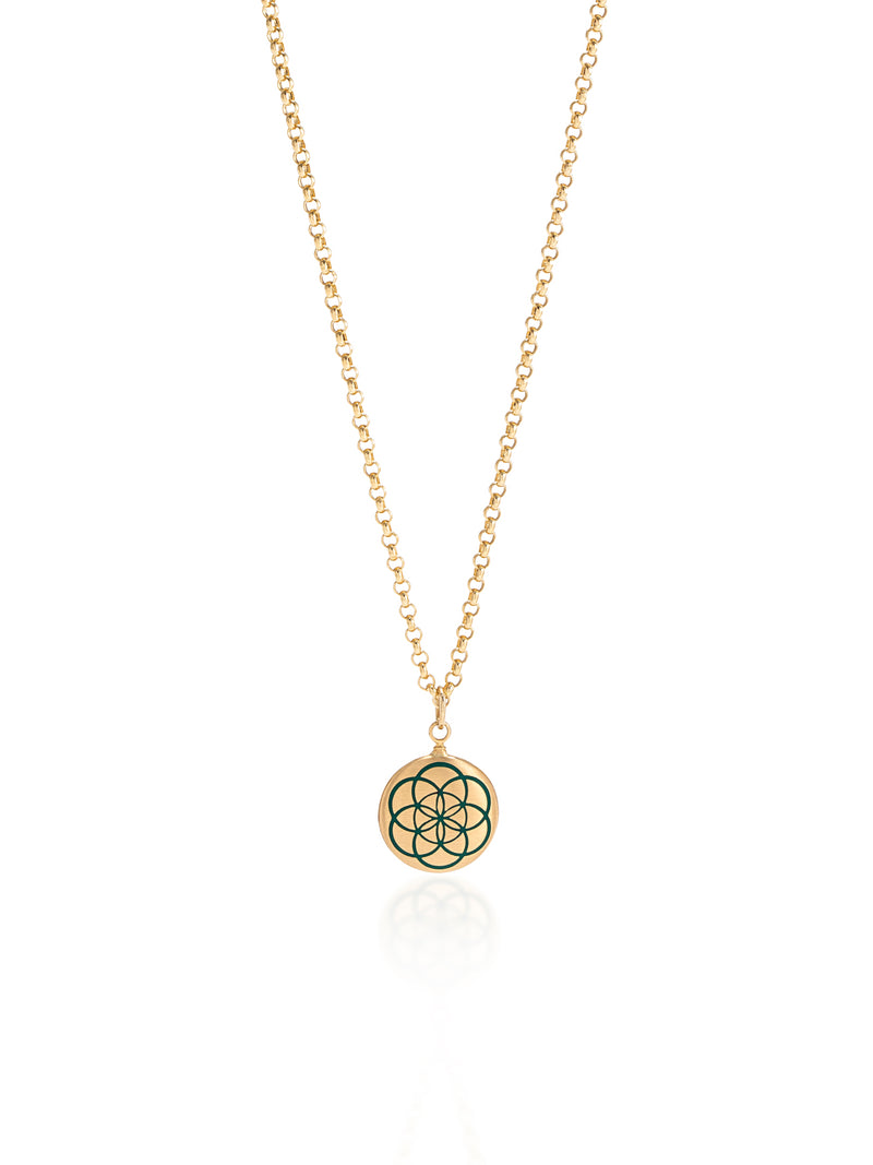 Double Sided Seed of Life Necklace with Gold Chopard Chain