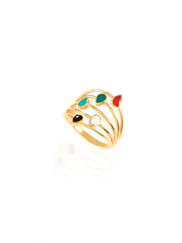 Gold Five Pear Ring