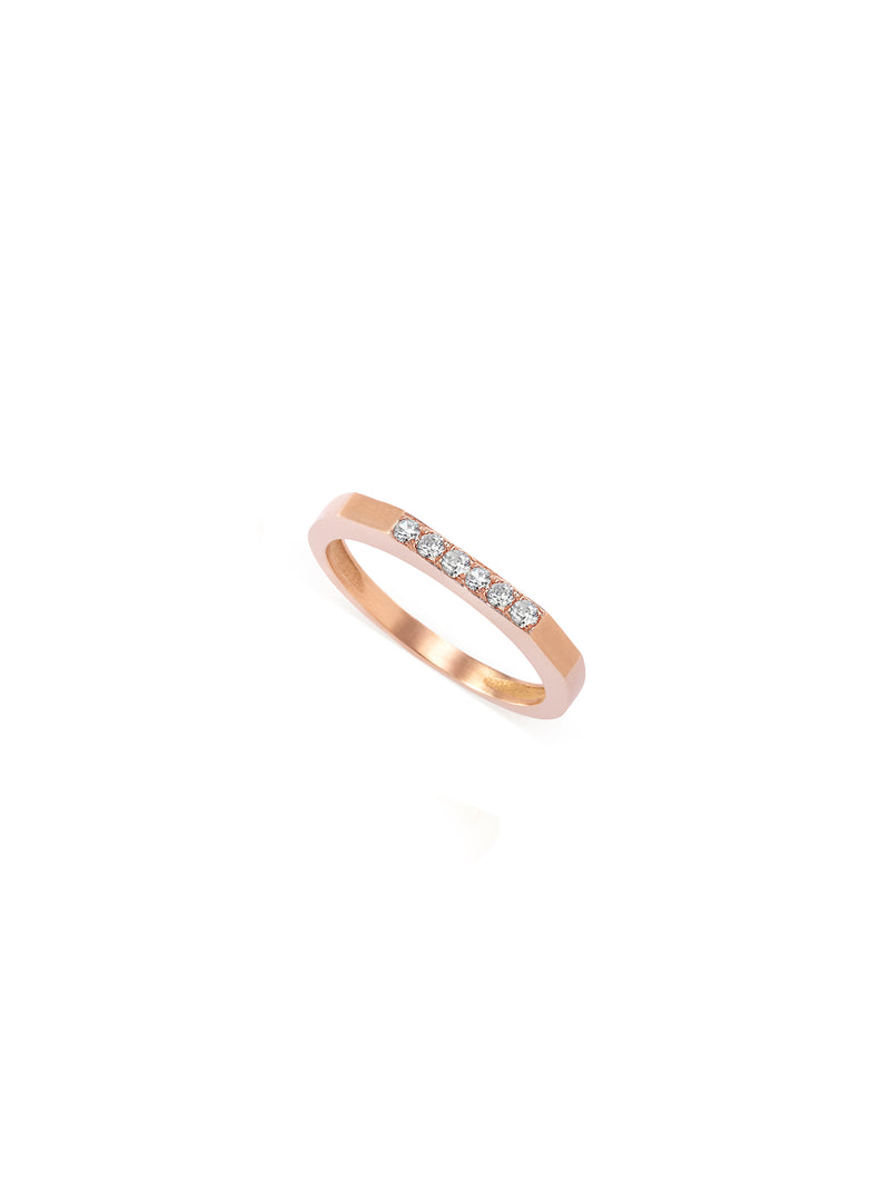 Thin Hex White Diamond Gold Ring