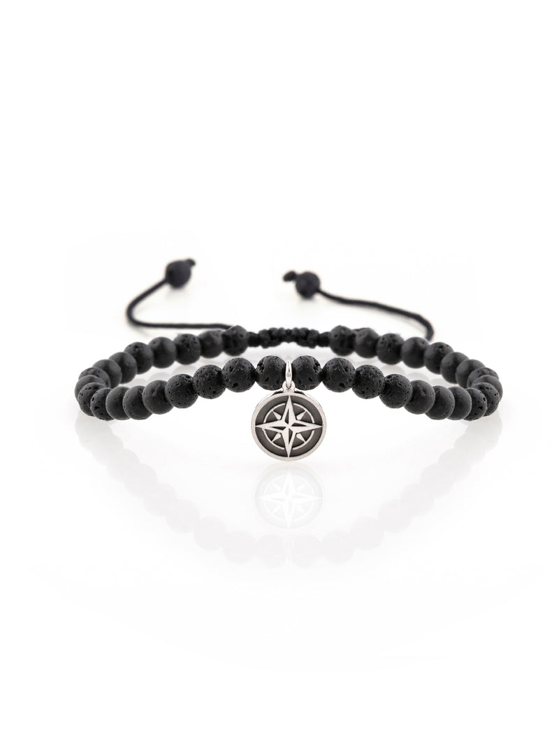 Compass Lava Stone Bracelet Silver