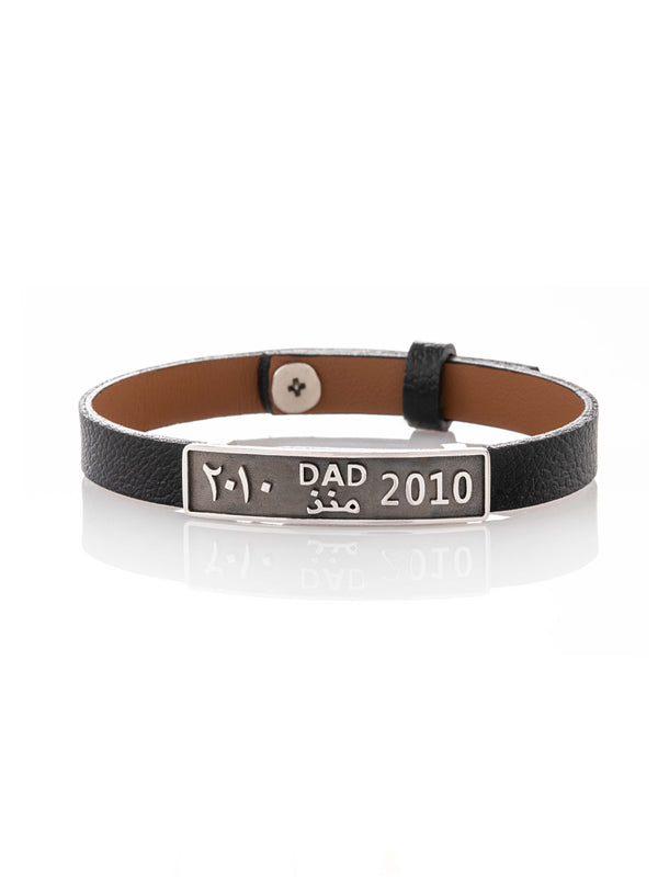 Gold Date Plate Leather Bracelet