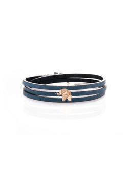 Elephant Three Wrap Gold Leather Bracelet