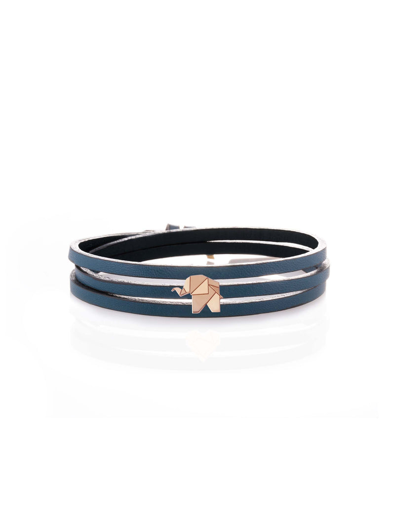 Elephant Three Wrap Gold Leather Bracelet