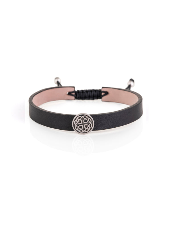 Fatherhood Knot Leather Bracelet Silver