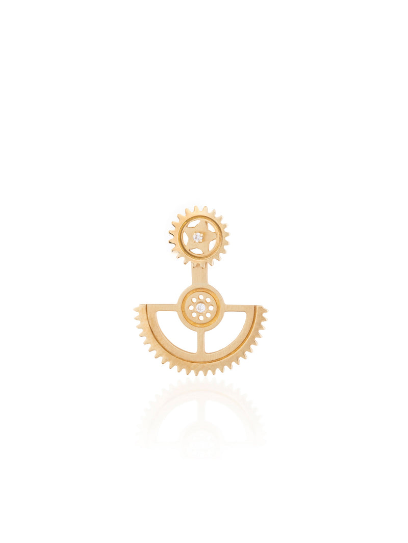 Gold Gear Jacket Single Earring