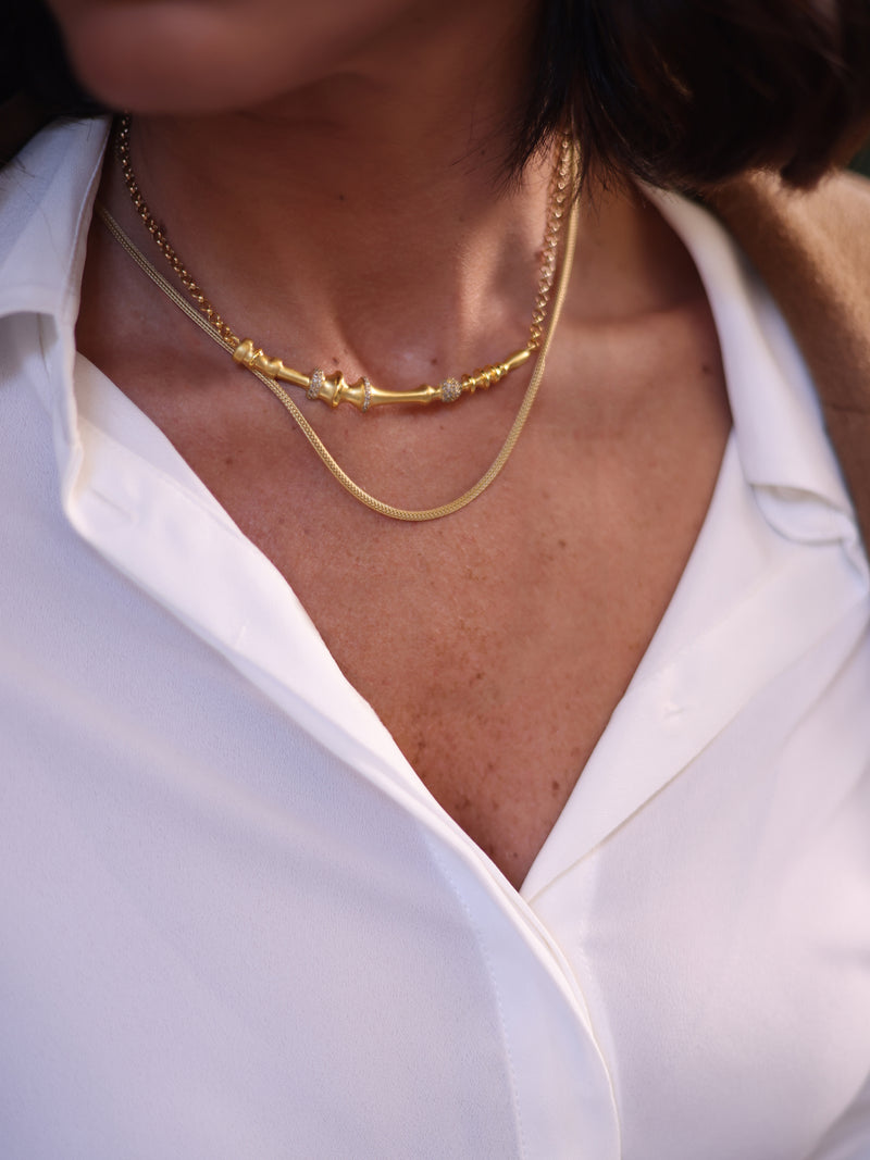 Soundwave Diamond Gold Large Necklace