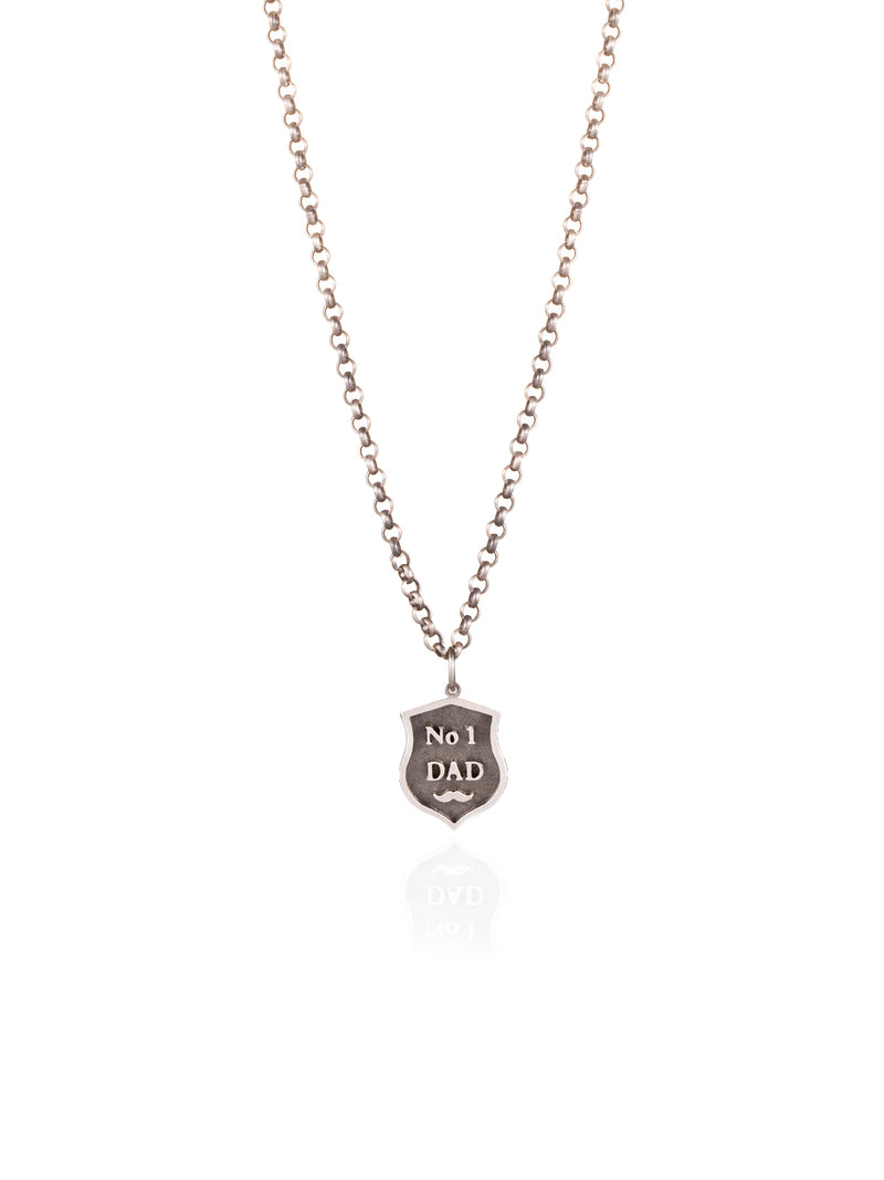 Number One Dad Shield Necklace Silver