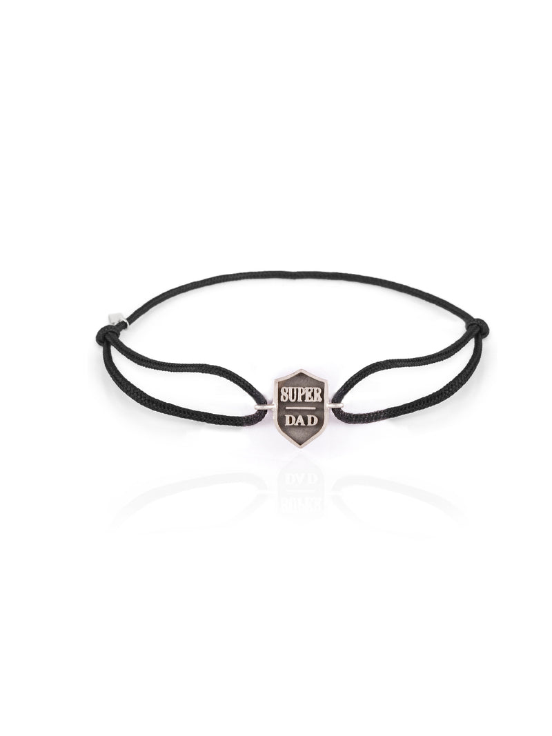 Super Dad Shield Rope Bracelet Silver