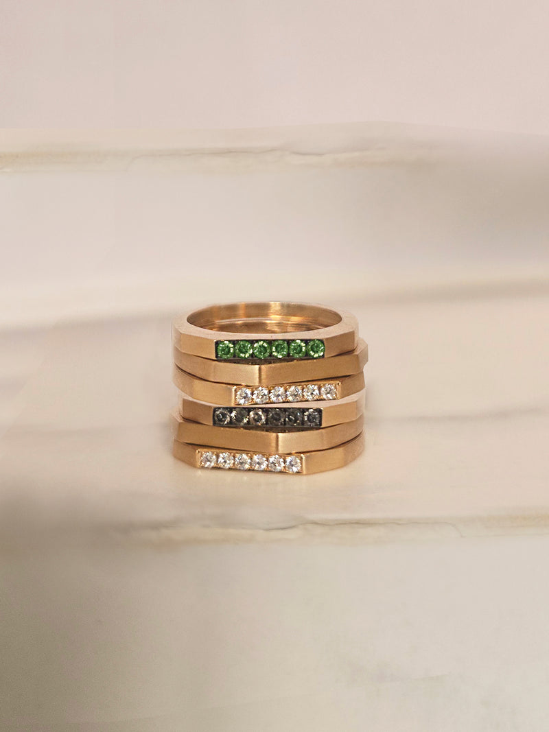 Thin Hex White Diamond Gold Ring