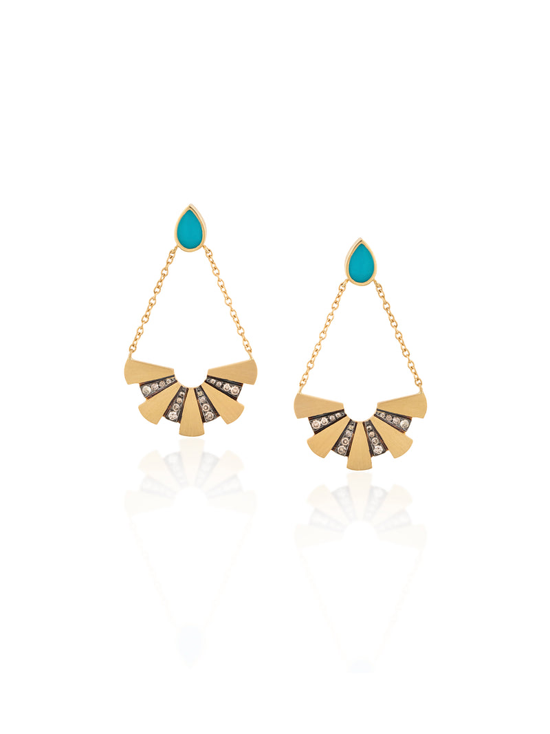 Dangled Drop of Rays Gold Earring