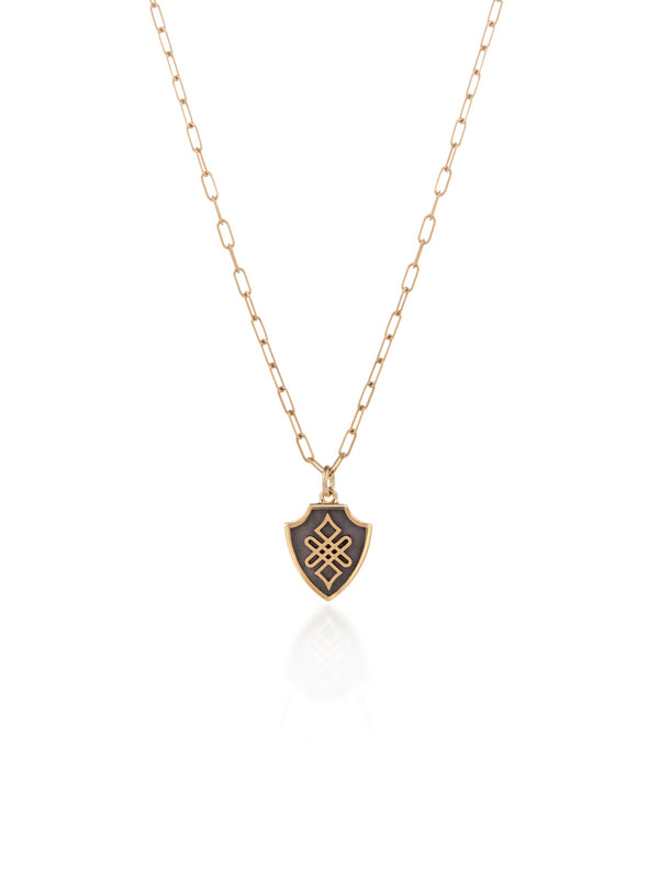 Endless Knot Shield Gold Necklace with Link Chain