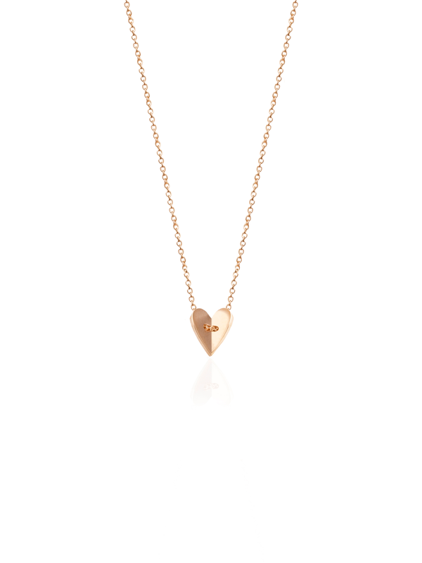 Small Folding Heart Plain Gold Necklace