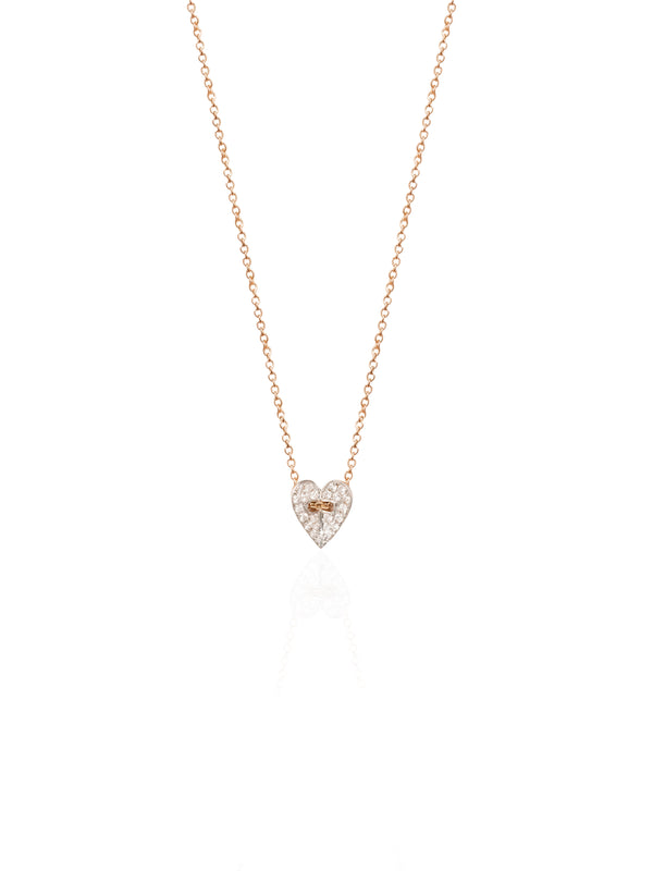 Small Folding Heart White Diamond Gold Necklace