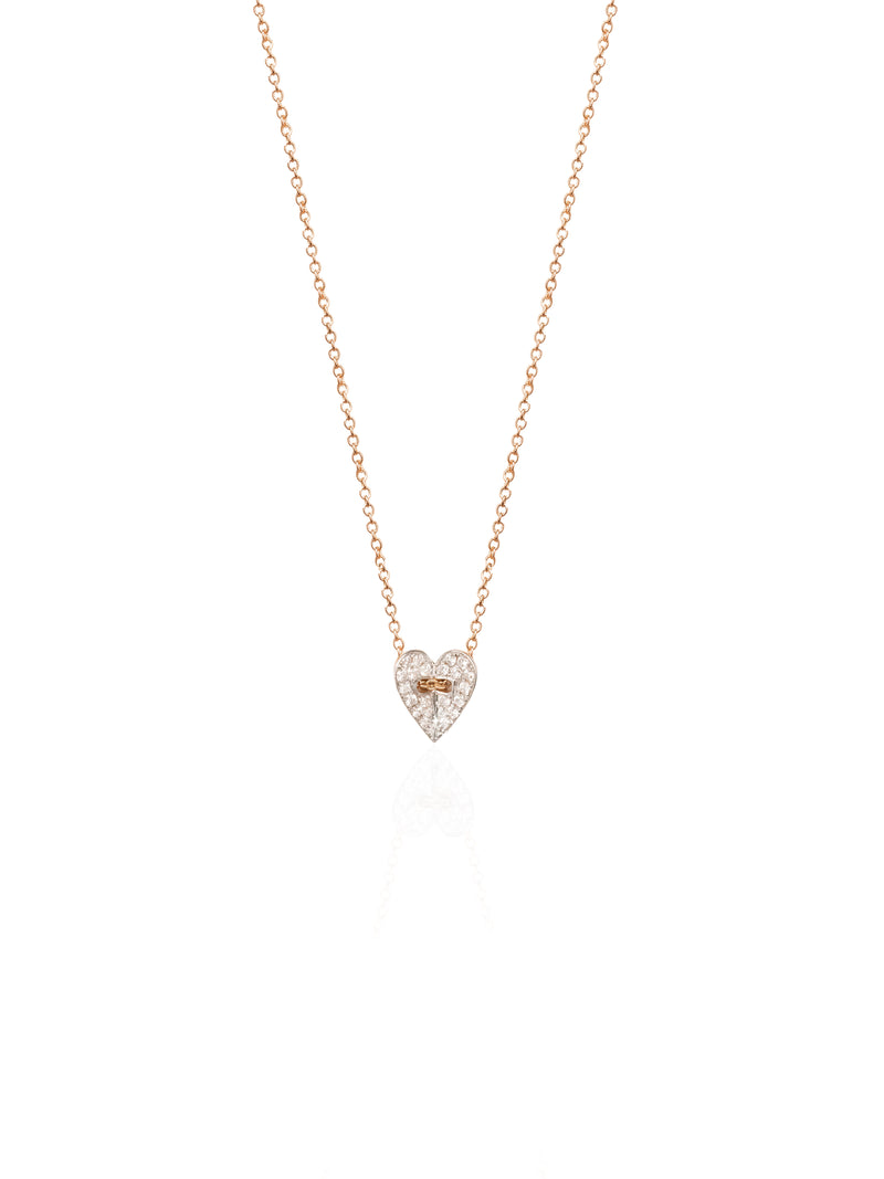 Small Folding Heart White Diamond Gold Necklace