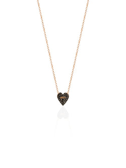 Small Folding Heart Black Diamond Gold Necklace