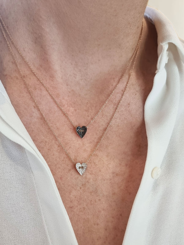 Small Folding Heart Black Diamond Gold Necklace