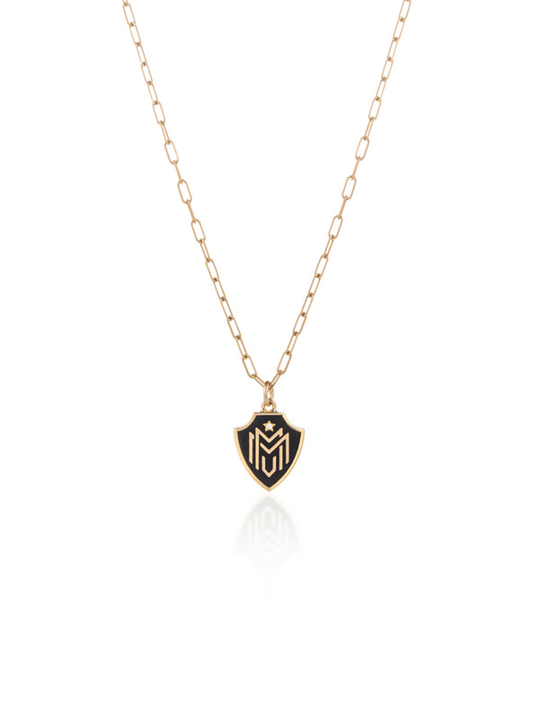 MUM Shield Gold Necklace with Link Chain