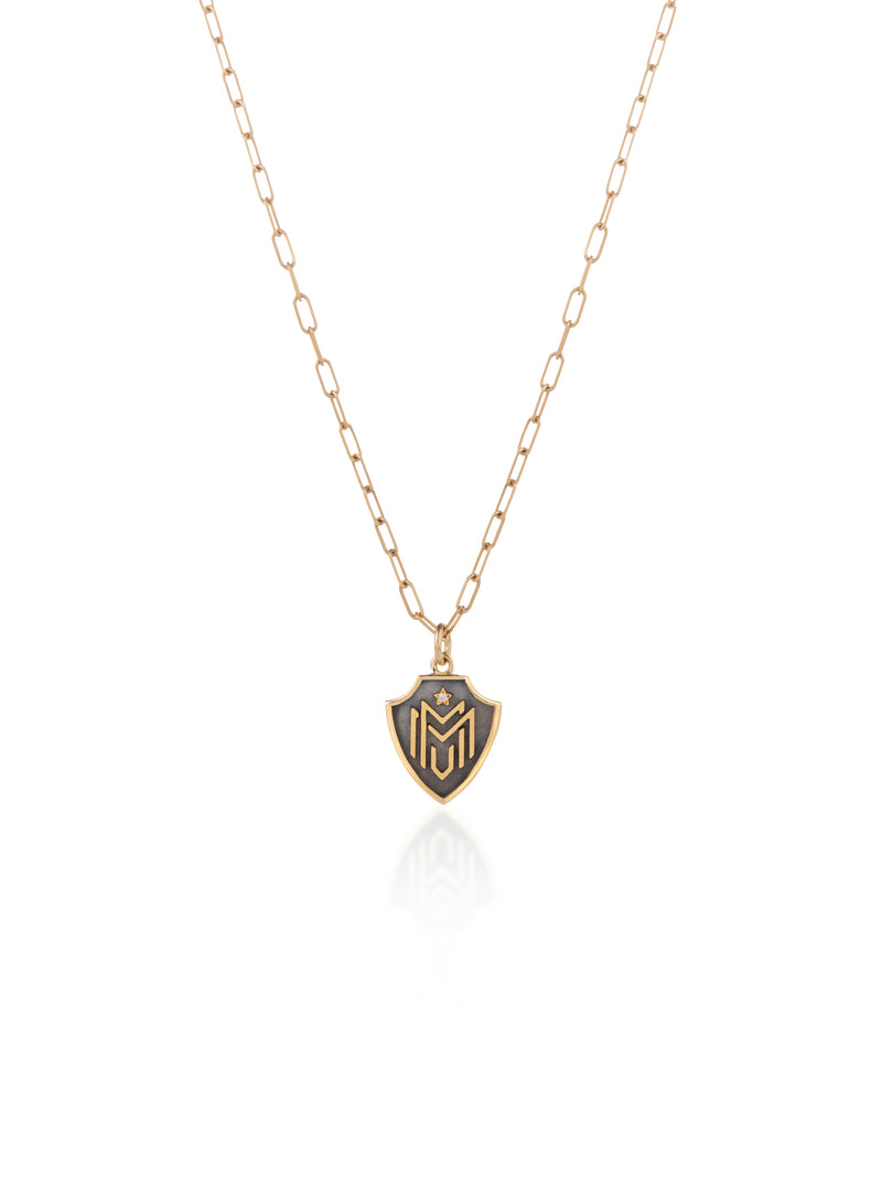 MUM Shield Gold Necklace with Link Chain