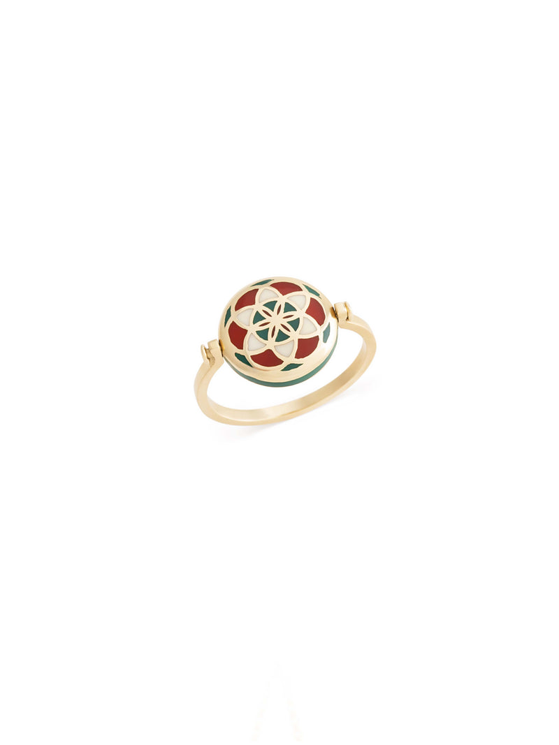 Reversible Seed of Life Enamel Gold Ring