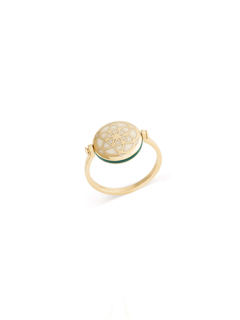 Reversible Seed of Life Enamel Gold Ring