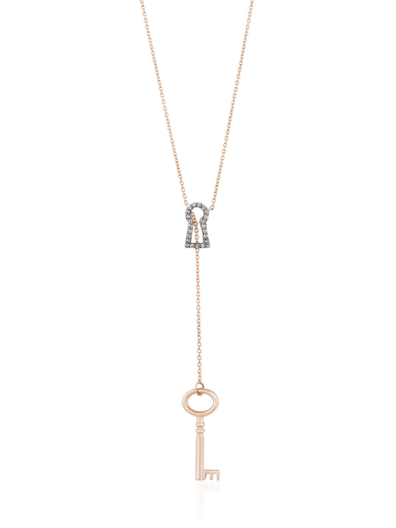 Gold Adjustable Diamond Key Lock Necklace