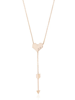 Gold Adjustable Diamond Heart Arrow Necklace