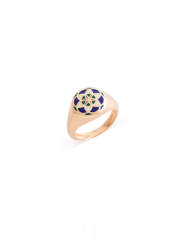 Seed of Life Signet Enamel Gold Ring