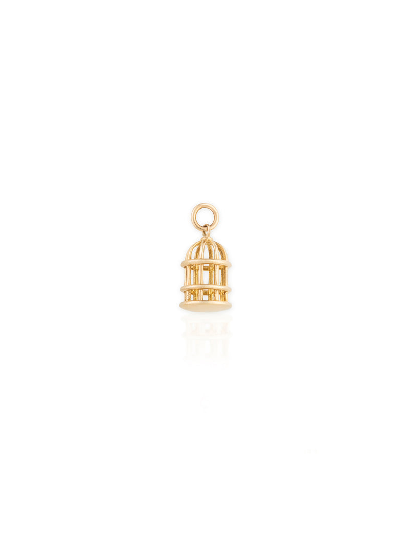 Three Dimensional Bird Cage Charm - Gold