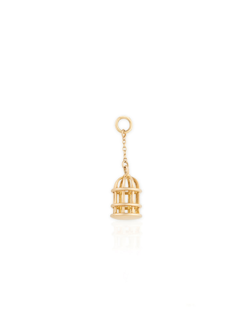 Three Dimensional Bird Cage Charm - Gold