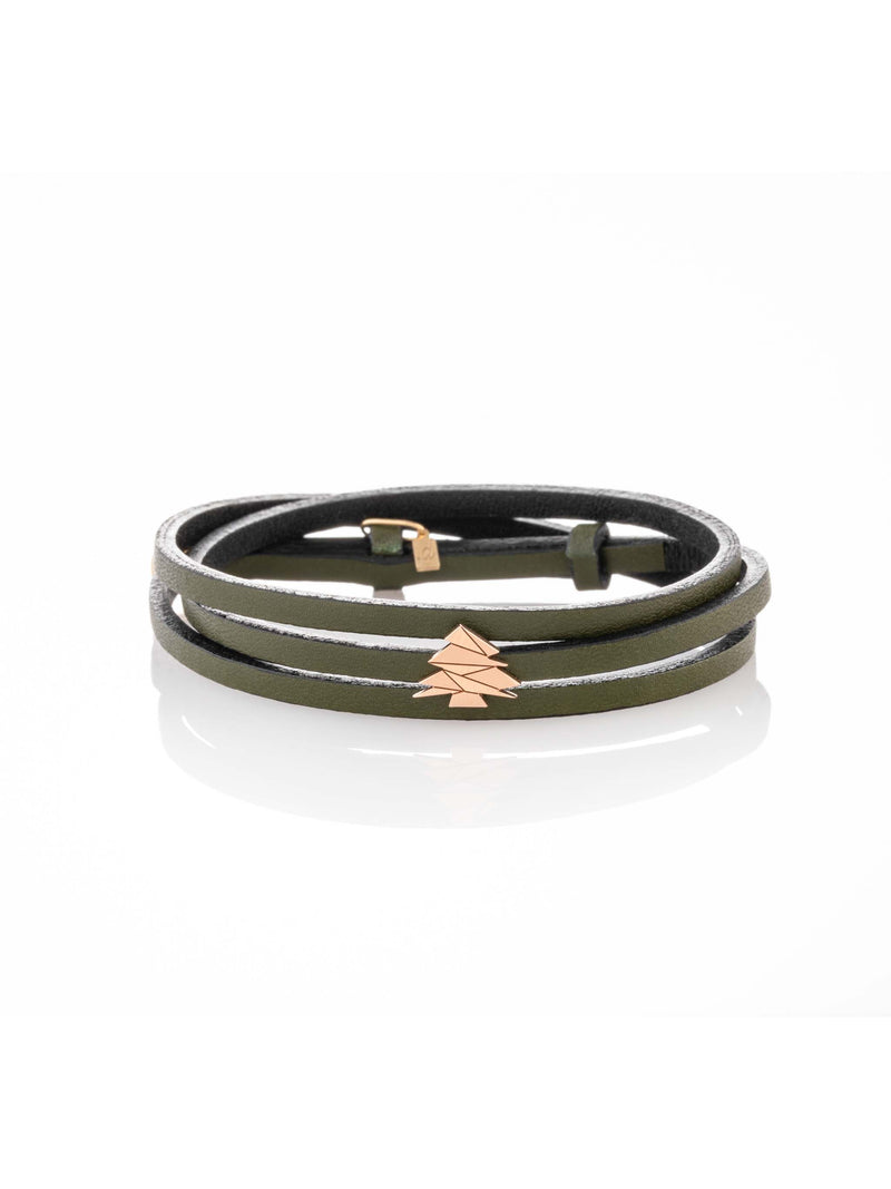 Gold Cedar Three Wrap Leather Bracelet