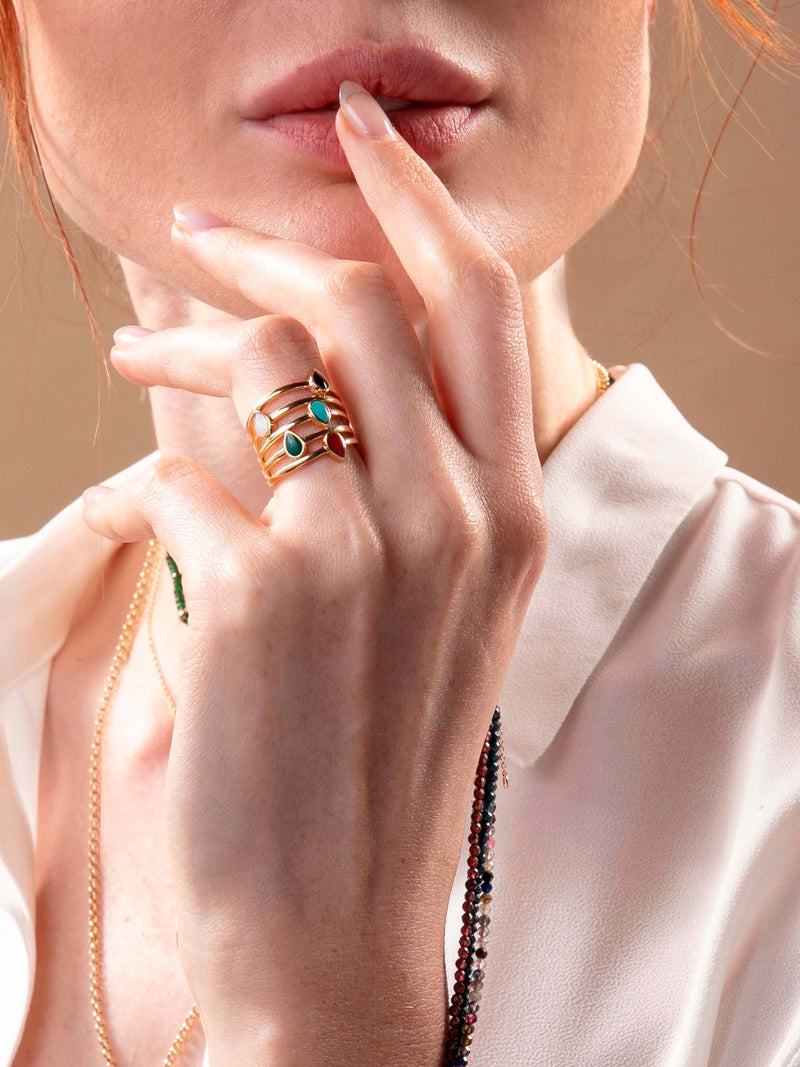 Pear Enamel Gold Ring