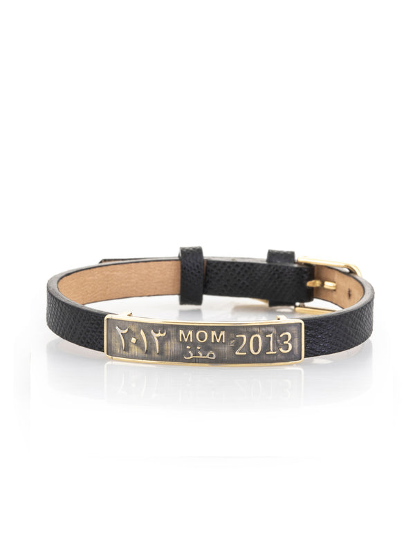 Date Plate Leather Gold Bracelet For Her