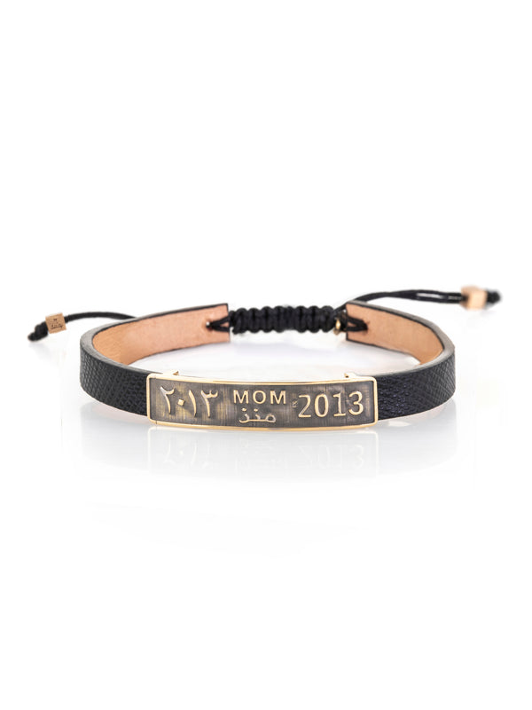 Date Plate Leather Gold Bracelet For Her