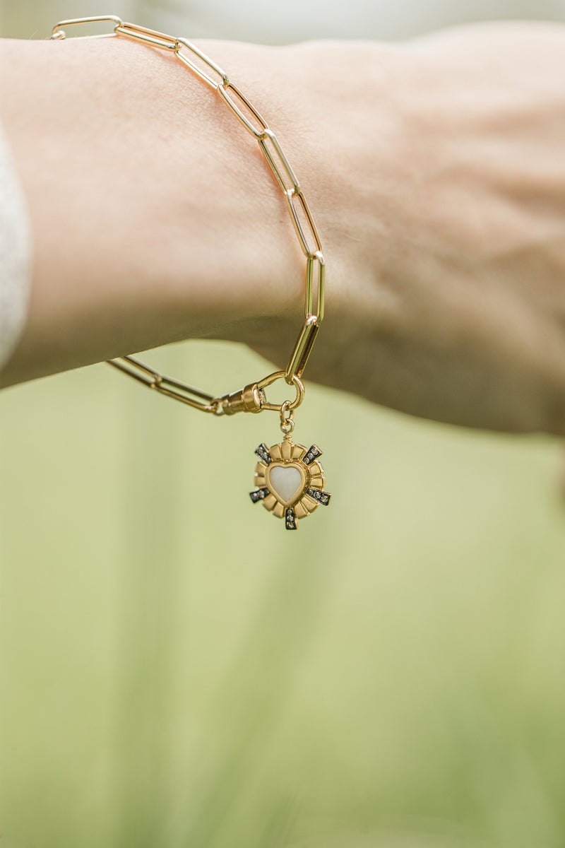 Link Chain Diamond Lock Gold Bracelet