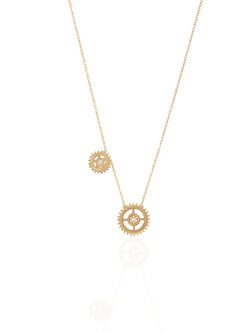 Duo Gear Necklace  - Gold Diamond