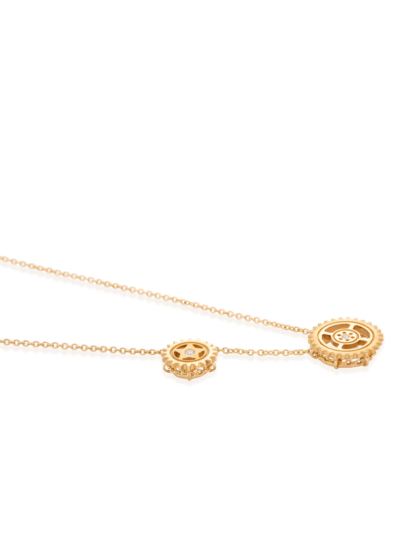 Duo Gear Necklace  - Gold Diamond