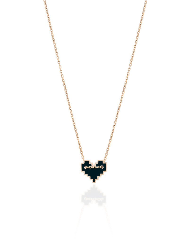Gold Small Enamel Pixel Heart Necklace