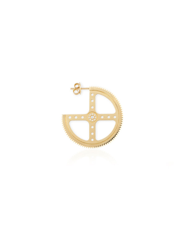 Single Gear Hoop Earring - Gold Diamond