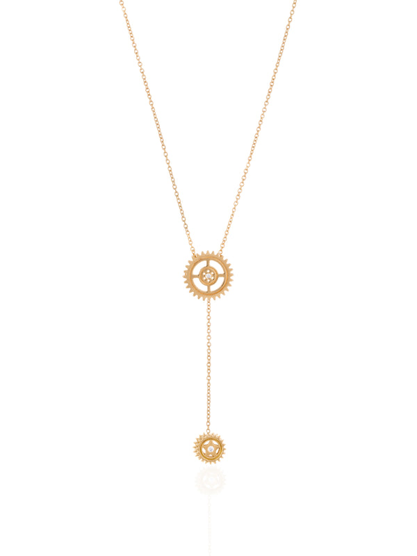 Adjustable Gold Diamond Gear Necklace